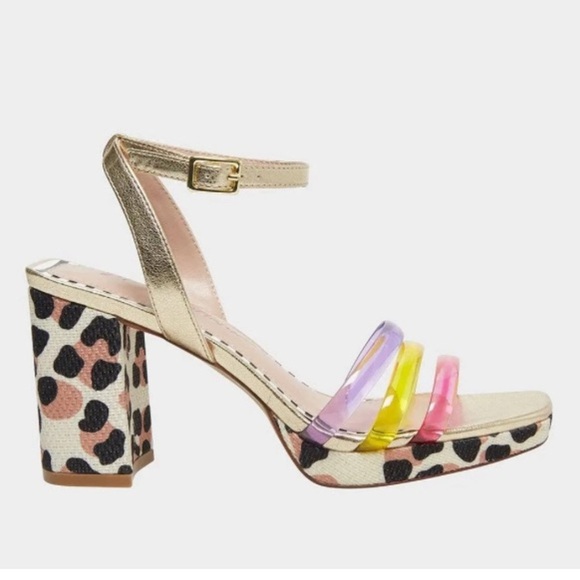 Betsey Johnson Shoes - Betsy Johnson Gold and Multicolor Block Heel Sandals